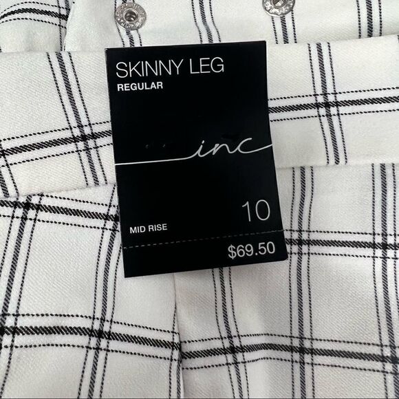 INC International Concepts Pants Mid Rise Skinny Leg White Black Plaid 10 - Picture 5 of 15